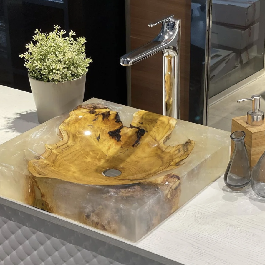 Natural Epoxy Wooden Wash Basin